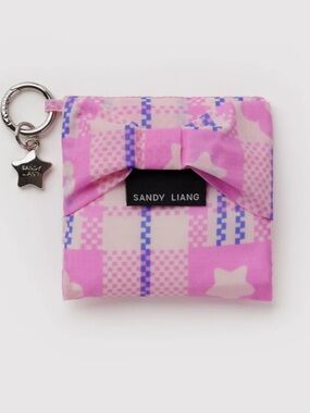 BAGGU Sandy Liang Baby Bow Reusable Market Plaid Pink Bag NWT